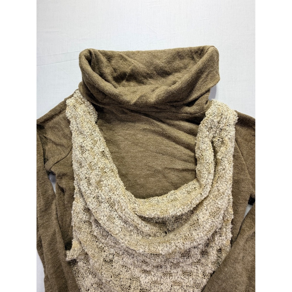 a'reve Anthropology Brown Cowl Neck LS Sweater‎ with Textured Overlay Size S